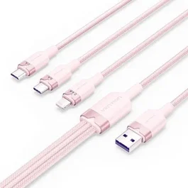 Vention Cable USB 2.0 3 en 1 USB-C, MicroUSB y Lightning, 1.5m, Rosa